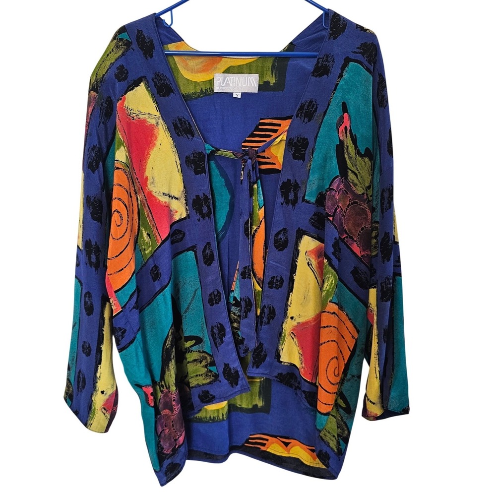 Platinum by Dorothy Schoelen Abstract Art Print Open Front Tie Cardigan Jacket S